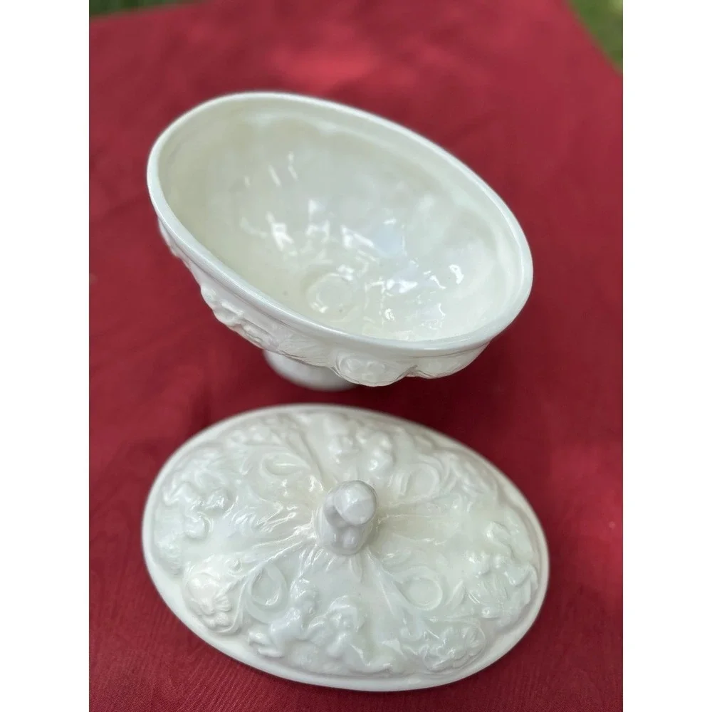 Vintage Porcelain Cherub‎ Trinket Dish Angelcore Coquette Shabby Chic Decor